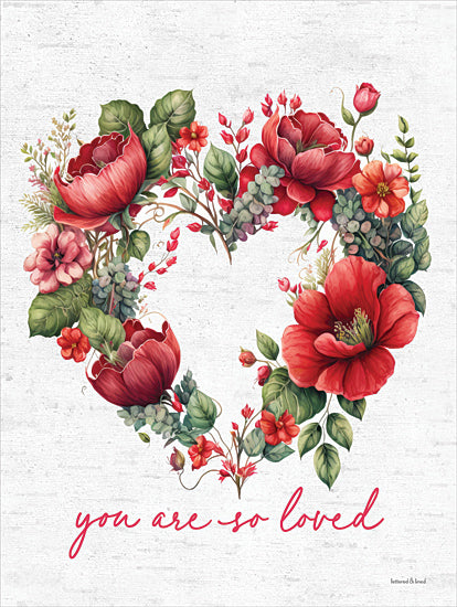 lettered & lined LET1053 - LET1053 - You Are So Loved - 12x16 Valentine's Day, Wreath, Heart Shaped Wreath, Flowers, Red Flowers, Greenery, You are So Loved, Typography, Signs, Textual Art, Spring from Penny Lane