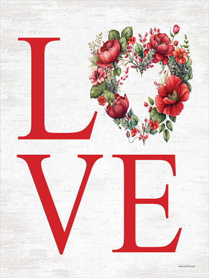 lettered & lined LET1054 - LET1054 - Love - 12x16 Valentine's Day, Wreath, Heart Shaped Wreath, Flowers, Red Flowers, Greenery, Love, Typography, Signs, Textual Art, Spring from Penny Lane