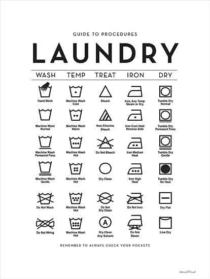 lettered & lined LET1058 - LET1058 - Laundry Procedures - 12x16 Laundry, Laundry Room, Guide to Procedures Laundry, Typography, Signs, Textual Art, Laundry Symbols, Black & White from Penny Lane