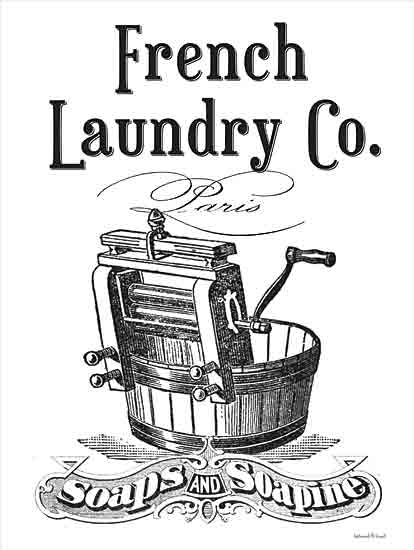 lettered & lined LET1060 - LET1060 - French Laundry Co. - 12x16 Laundry, Laundry Room, French Laundry Co. Paris Soaps and Soapine, Typography, Signs, Textual Art, Vintage, Black & White, Old Fashioned Laundry Machine from Penny Lane