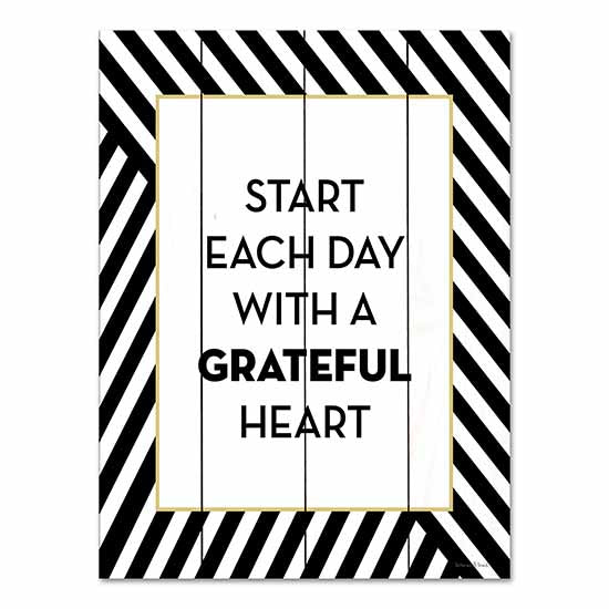 lettered & lined LET273PAL - LET273PAL - Start Each Day - 12x16 Start Each Day With A Grateful Heart, Motivational, Typography, Border, Black & White, Signs from Penny Lane