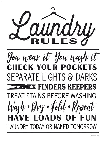 lettered & lined LET301 - LET301 - Laundry Rules - 12x16 Laundry Rules, Rules, Laundry, Laundry Room, Black & White, Humorous, Signs, Typography from Penny Lane