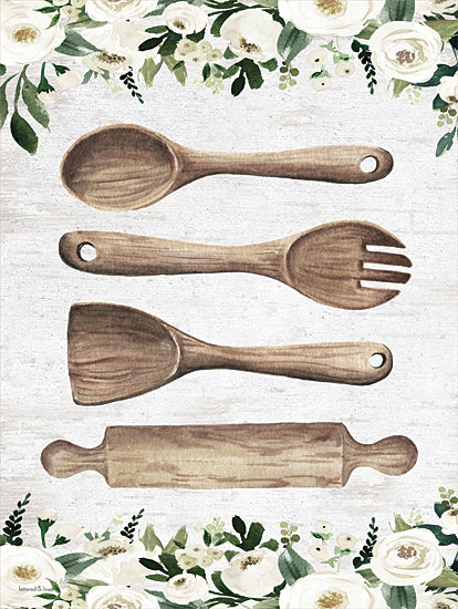 lettered & lined LET325 - LET325 - Wooden Utensils - 12x16 Wooden Utensils, Kitchen, Country Kitchen, Farmhouse, Flowers from Penny Lane
