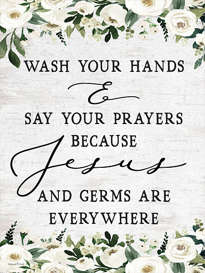 lettered & lined LET327 - LET327 - Wash Your Hands - 12x16 Wash Your Hands, Say Your Prayers, Bath, Bathroom, Flowers, Whimsical, Typography, Signs from Penny Lane