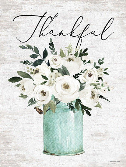 lettered & lined LET341 - LET341 - Thankful - 12x16 Thankful, Flowers, White Flowers, Country, Farmhouse, Country Kitchen, Signs from Penny Lane