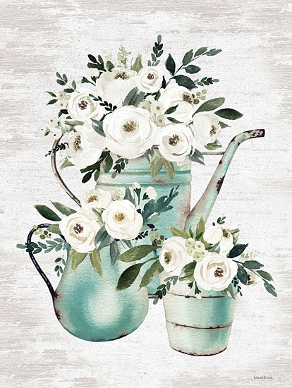 lettered & lined LET627 - LET627 - Vintage Flowers   - 12x16 Still Life, Flowers, Watering Can, Pitcher, Bucket, White Flowers, Vintage, Antique from Penny Lane