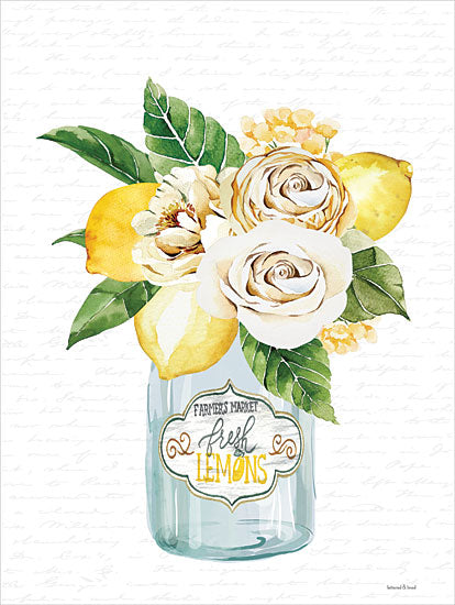 lettered & lined LET641 - LET641 - Lemons and Flowers Bouquet - 12x16 Lemons, Flowers, Glass Jar, Yellow Flowers, Fruit, Kitchen, Cottage/Country from Penny Lane