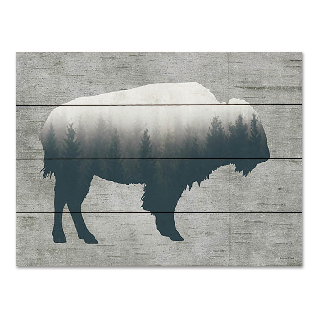lettered & lined LET751PAL - LET751PAL - Born in the Wild Bison - 16x12 Bison, Silhouette, Double Exposure, Lodge, Pine Trees, Masculine from Penny Lane