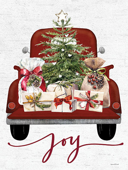 lettered & lined LET758 - LET758 - Joy Christmas Truck - 12x16 Christmas, Holidays, Truck, Red Truck, Truck Bed, Joy, Typography, Signs, Presents, Christmas Tree, Winter from Penny Lane