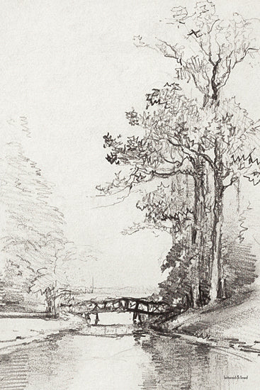 lettered & lined LET862 - LET862 - Just a Sketch - 12x18 Landscape, Trees, Stream, Bridge, Abstract, Sketch, Drawing Print, Black & White from Penny Lane