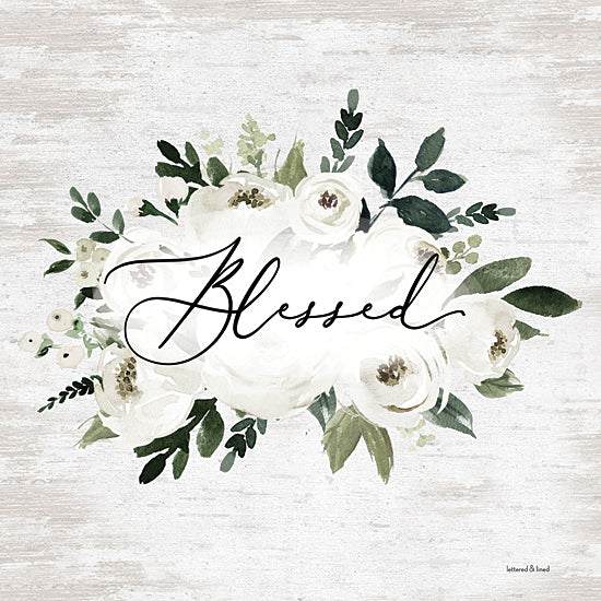 lettered & lined LET881 - LET881 - Blessed - 12x12 Religious, Blessed, Typography, Signs, Textual Art, Flowers, White Flowers, Greenery from Penny Lane