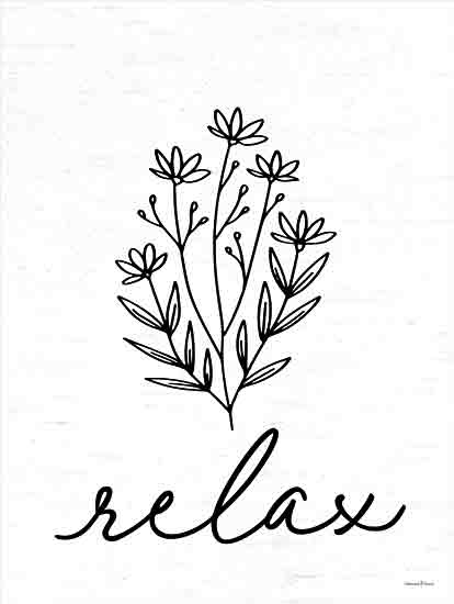 lettered & lined LET903 - LET903 - Relax Flowers - 12x16 Bath, Bathroom, Flowers, Relax, Typography, Signs, Textual Art, Black & White from Penny Lane