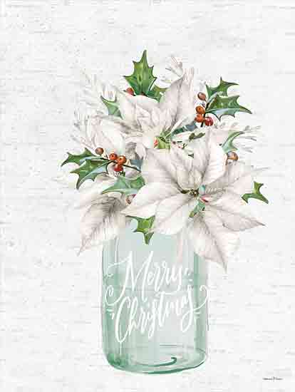 lettered & lined LET927 - LET927 - Merry Christmas Poinsettia - 12x16 Christmas, Holidays, Poinsettias, Christmas Flowers, White Poinsettias, Bouquet, Holly, Berries, Canning Jar, Farmhouse/Country, Merry Christmas, Typography, Signs, Textual Art from Penny Lane