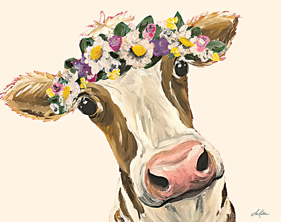 Lee Keller LK113 - LK113 - Miss Moo Moo with Flower Crown - 16x12 Cow, Farm Animal, Floral Crown, Whimsical from Penny Lane