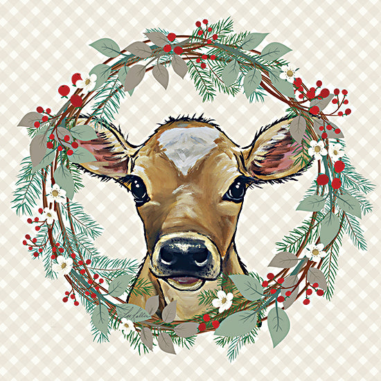 Lee Keller LK142 - LK142 - Christmas Calf Wreath - 12x12 Christmas, Holidays, Cow, Wreath, Greenery, Berries from Penny Lane