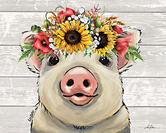 Lee Keller LK182 - LK182 - Sunflower Pig    - 16x12 Pig, Whimsical, Flowers, Portrait, Smiling Pig, Sunflowers, Fall, Fall Flowers from Penny Lane