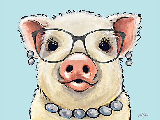 Lee Keller LK183 - LK183 - Paisley the Pig    - 12x12 Pig, Whimsical, Glasses, Jewelry, Portrait, Smiling Pig from Penny Lane
