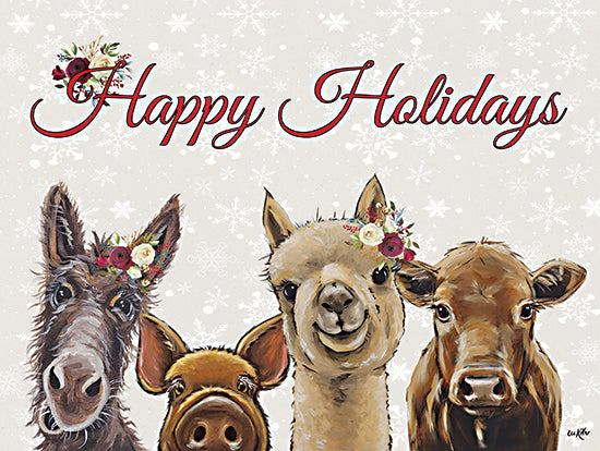 Lee Keller LK203 - LK203 - Farm Animal Happy Holidays - 16x12 Christmas, Holidays, Winter, Happy Holidays, Typography, Signs, Textual Art, Cow, Pig, Donkey, Alpaca, Flowers, Whimsical, Farm Animals from Penny Lane