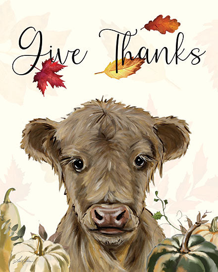 Lee Keller LK206 - LK206 - Give Thanks Highland Calf - 12x16 Whimsical, Cow, Highland Calf, Give Thanks, Typography, Signs, Textual Art, Fall, Pumpkins, Leaves from Penny Lane