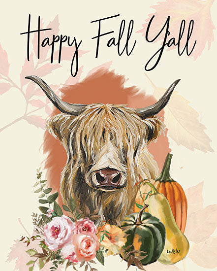 Lee Keller LK213 - LK213 - Happy Fall Y'all Highland - 12x16 Fall, Highland Cow, Cow, Pumpkins, Gourds, Flowers, Happy Fall Y'all, Typography, Signs, Textual Art from Penny Lane
