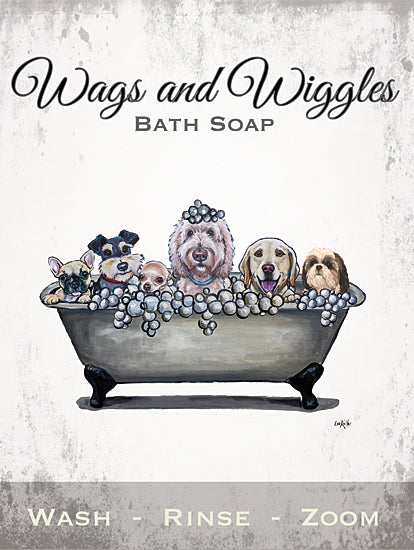Lee Keller LK232 - LK232 - Wags and Wiggles - 12x16 Bath, Bathroom, Dogs, Pets, Wags and Wiggles Bath Soap, Typography, Signs, Textual Art, Bathtub, Bubbles, Whimsical from Penny Lane