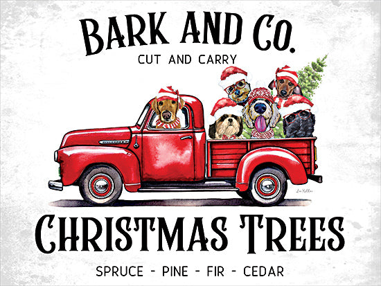 Lee Keller LK266 - LK266 - Bark and Co. Christmas Trees - 16x12 Christmas, Holidays, Whimsical, Christmas Trees, Dogs, Truck, Red Truck, Pets, Bark and Co. Cut and Carry Christmas Trees, Typography, Signs, Textual Art, Christmas Hat, Winter Hats from Penny Lane