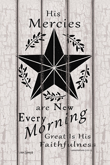 Linda Spivey LS1795 - LS1795 - His Mercies are New Every Morning    - 12x18 Signs, Typography, Barn Star, Lamentations 3:22:23, Wood Planks, Bible from Penny Lane