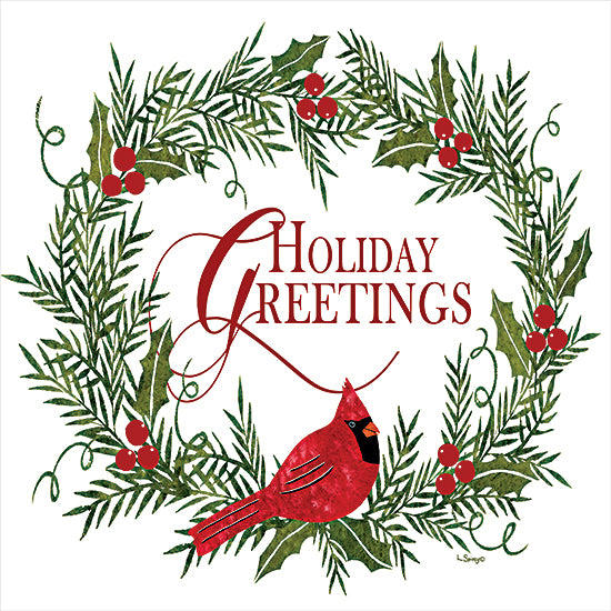 Linda Spivey LS1808 - LS1808 - Holiday Greetings Cardinal Wreath I - 12x12 Signs, Typography, Holiday Greetings, Cardinal, Christmas Ivy, Wreath from Penny Lane