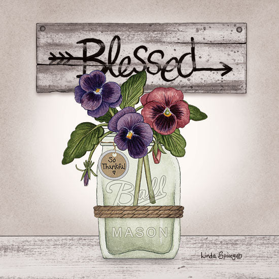 Linda Spivey LS1847 - LS1847 - Pansy Blessing - 12x12 Blessed, Pansies, Ball Mason Jar, Flowers, Signs from Penny Lane