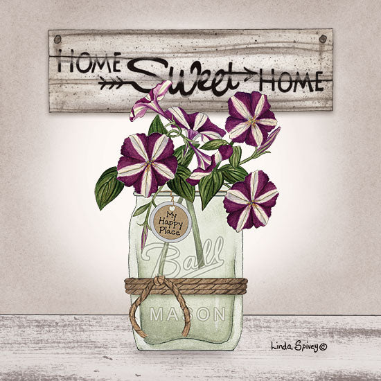Linda Spivey LS1848 - LS1848 - Petunias in Jar - 12x12 Home Sweet Home, Petunias, Flowers, Ball Mason Jar, Signs from Penny Lane