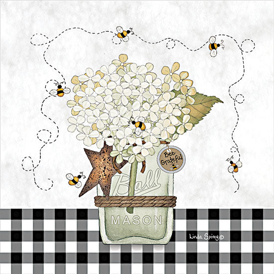 Linda Spivey LS1858 - LS1858 - Bee Grateful - 12x12 Bee Grateful, Rusty Star, Mason Jars, Ball Jar, Bees, Flowers, Black & White Plaid, Country from Penny Lane