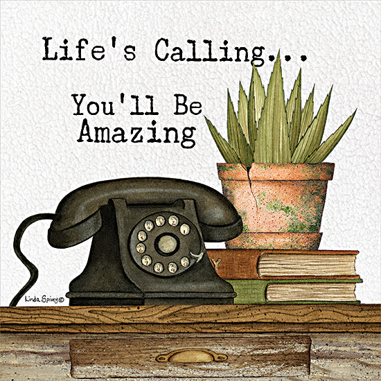 Linda Spivey LS1863 - LS1863 - Life's Calling - 12x12 Phone, Cactus, Office, Books, Still Life, Vintage, Motivational, Signs from Penny Lane