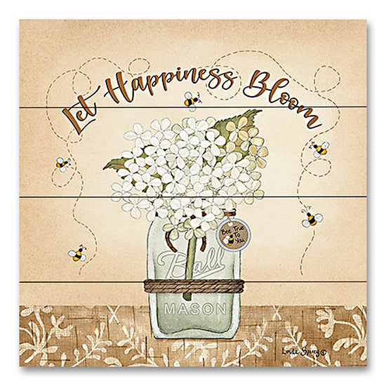 Linda Spivey LS1876PAL - LS1876PAL - Let Happiness Bloom - 12x12 Let Happiness Bloom, Ball Jar, Country, Flowers, Bees, Typography, Signs from Penny Lane