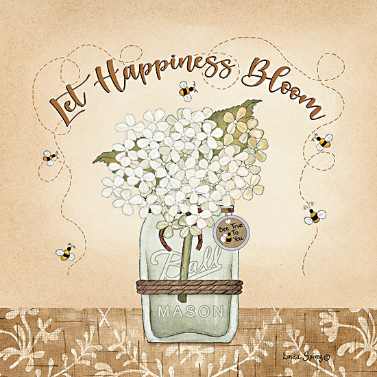 Linda Spivey LS1876 - LS1876 - Let Happiness Bloom - 12x12 Let Happiness Bloom, Ball Jar, Country, Flowers, Bees, Typography, Signs from Penny Lane