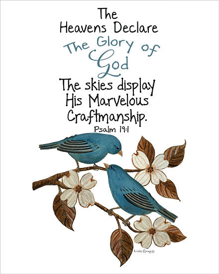 Linda Spivey LS1886 - LS1886 - Indigo Buntings Psalm - 12x16 Religious, The Heavens Declare the Glory of God, the Skies Display His Marvelous Craftsmanship, Bible Verse, Psalm, Birds, Flowers, White Flowering Tree from Penny Lane