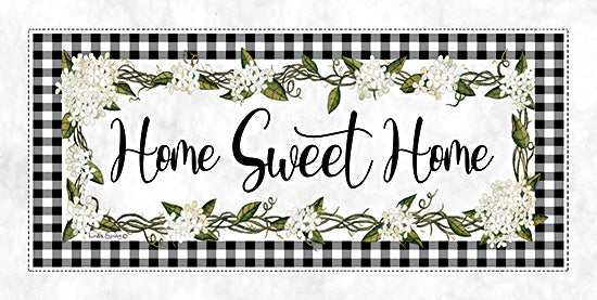 Linda Spivey LS1893 - LS1893 - Home Sweet Home - 18x9 Inspirational, Home Sweet Home, Typography, Signs, Textual Art, Flowers, White Flowers, Farmhouse/Country, Black & White Plaid Border from Penny Lane