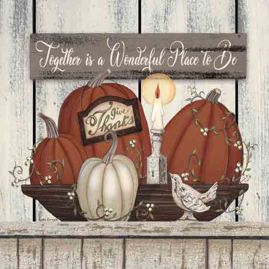 Linda Spivey LS1905 - LS1905 - Autumn Blessings - 12x12 Fall, Still Life, Pumpkins, Inspirational, Together is a Wonderful Place to Be, Typography, Signs, Textual Art, Berries, Vines, Bird Statue, Candle, Farmhouse/Country from Penny Lane