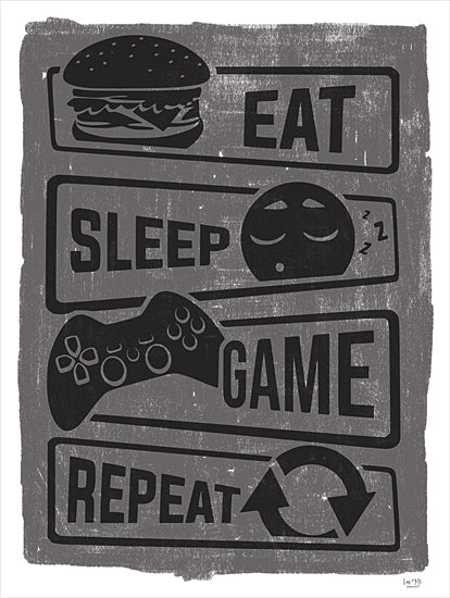 Lux + Me Designs  LUX448 - LUX448 - Eat, Sleep, Game, Repeat - 12x16 Eat, Sleep, Game, Repeat, Gamer, Humorous, Masculine, Tween, Black & White, Game Controller, Signs from Penny Lane