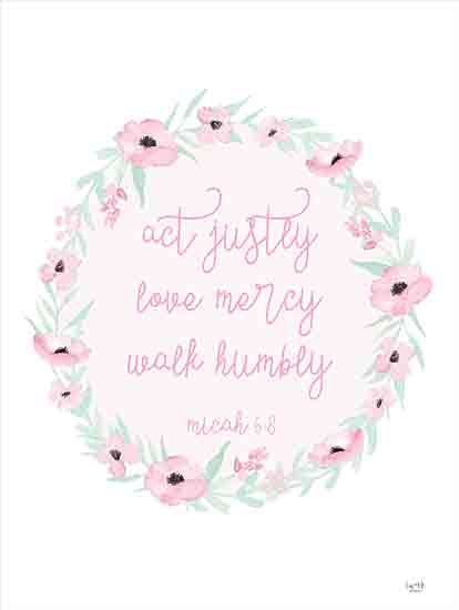 Lux + Me Designs LUX599 - LUX599 - Act Justly - 12x16 Act Justly, Bible Verse, Micah, Flowers, Pink Flowers, Wreath, Typography, Signs, Religious from Penny Lane