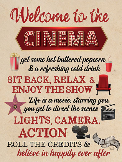 Lux + Me Designs LUX922 - LUX922 - Welcome to the Cinema - 12x16 Movies, Movie Poster, Welcome to the Cinema, Typography, Signs, Textual Art, Popcorn, Drink, Movie Reels, Retro, Media Room from Penny Lane