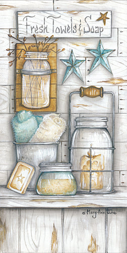 Mary Ann June MARY484 - Fresh Towels & Soap - Barn Star, Jar, Bath, Sign, Coastal, Still Life from Penny Lane Publishing