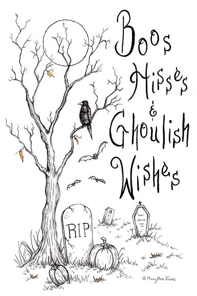 Mary Ann June MARY564 - MARY564 - Boos, Hisses and Ghoulish Wishes - 12x18 Halloween, Tree, Sketch, Halloween Icons, Black & White from Penny Lane