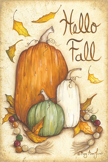 Mary Ann June MARY579 - MARY579 - Hello Fall - 12x18 Fall, Still Life, Pumpkins, Hello Fall, Typography, Signs, Textual Art, Beads, Bohemian, Leaves from Penny Lane