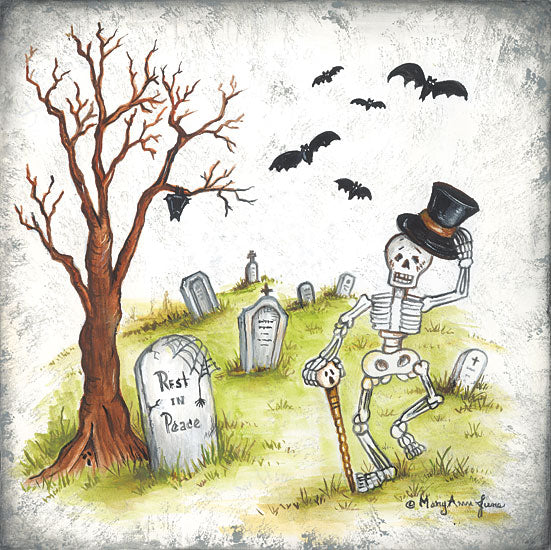 Mary Ann June MARY594 - MARY594 - Dancing Skeleton - 12x12 Halloween, Graveyard, Skelton, Graves, Bats, Tree, Landscape from Penny Lane