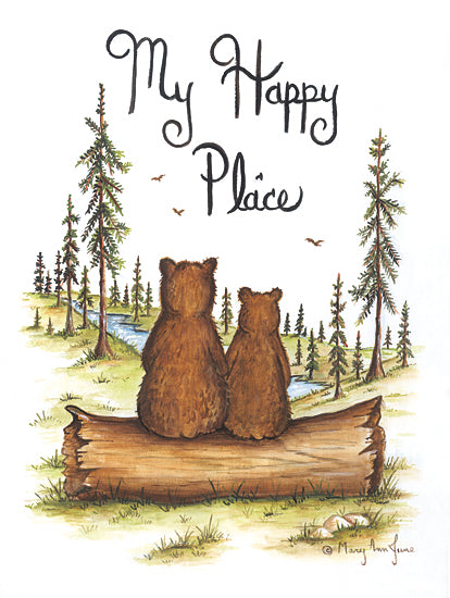 Mary Ann June MARY611 - MARY611 - My Happy Place - 12x16 Inspirational, Couples, Spouses, My Happy Place, Typography, Signs, Textual Art, Bears, Brown Bears, Log, Trees, Whimsical from Penny Lane