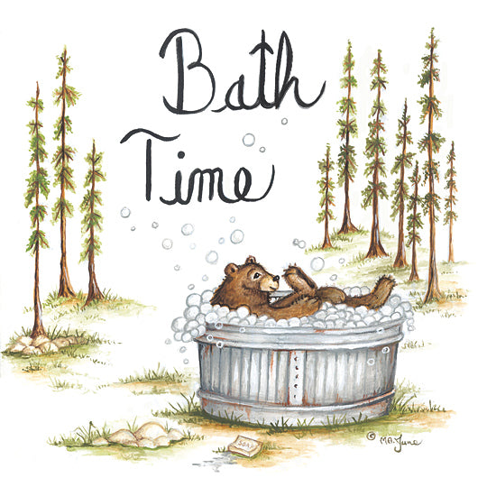 Mary Ann June MARY617 - MARY617 - Bath Time - 12x12 Bath, Bathroom, Lodge, Whimsical, Bear, Bath Time, Typography, Signs, Textual Art, Galvanized Tub, Bubbles, Trees from Penny Lane