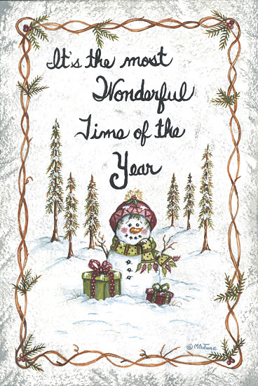 Mary Ann June MARY628 - MARY628 - Most Wonderful Time of the Year - 12x18 Christmas, Holidays, It's the Most Wonderful Time of the Year, Typography, Signs, Textual Art, Snowman, Presents, Trees, Winter, Snow from Penny Lane