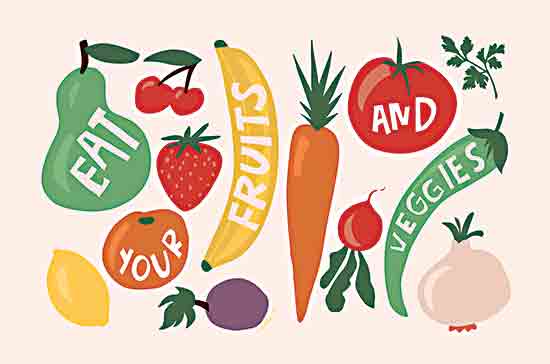          Molly Mattin MAT166 - MAT166 - Eat Your Fruit & Veggies - 18x12 Kitchen, Fruit, Vegetables, Eat Your Fruits and Vegetables, Typography, Signs, Textual Art, Children from Penny Lane