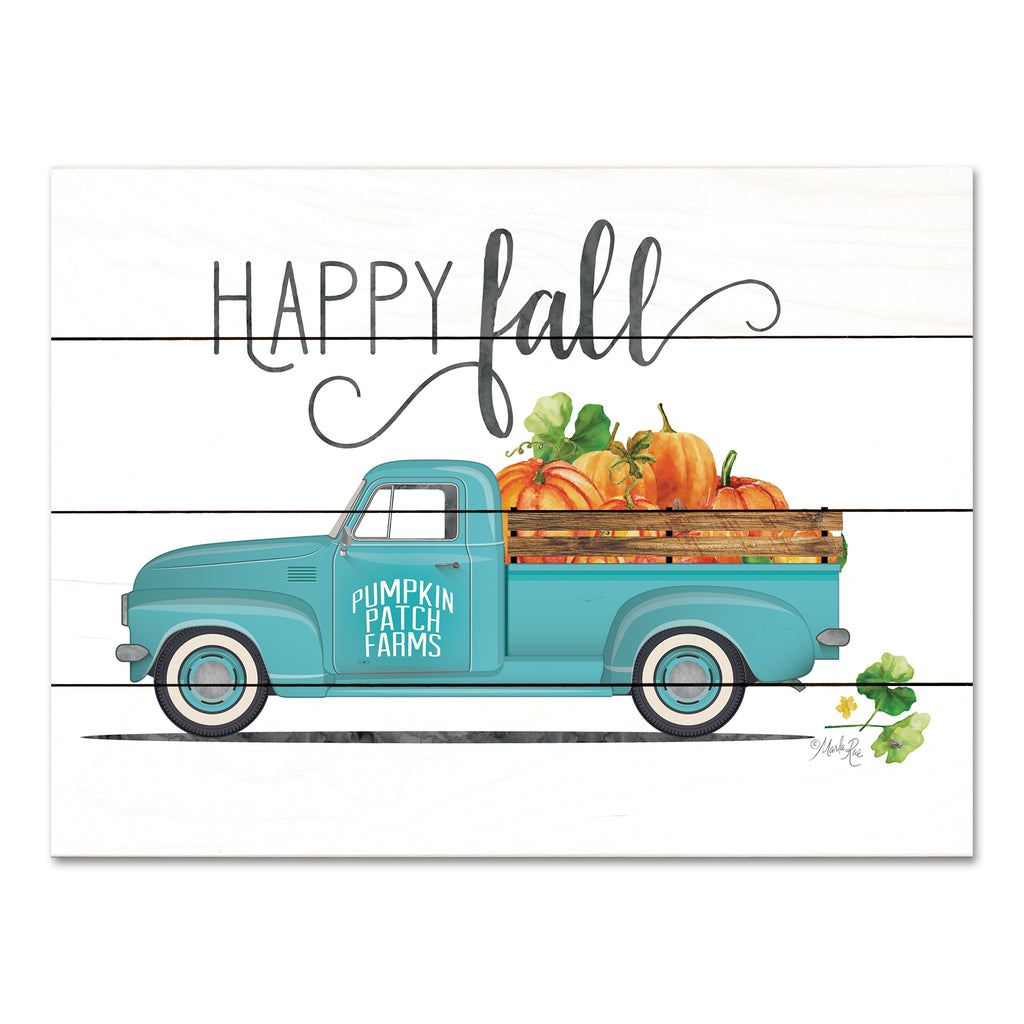 Marla Rae MAZ5476PAL - MAZ5476PAL - Happy Fall Vintage Truck  - 16x12 Fall, Happy Fall, Truck, Pumpkins, Pumpkin Farm, Teal Truck, Typography, Signs, Pumpkin Truck from Penny Lane