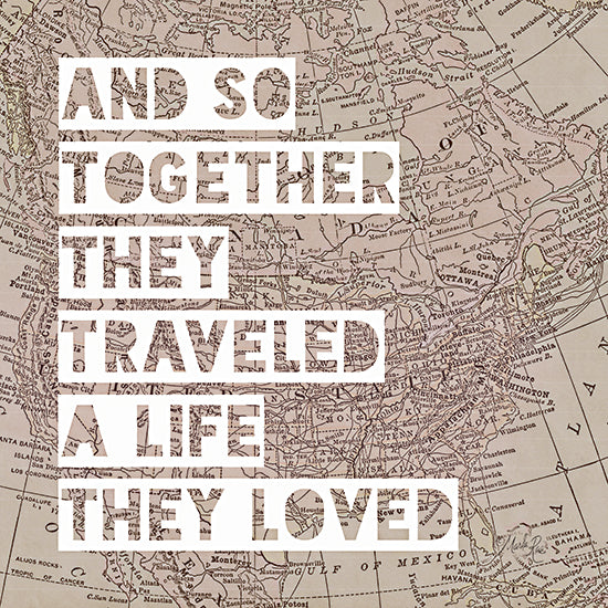 Marla Rae MAZ5862 - MAZ5862 - Together They Traveled - 12x12 Travel, And So Together They Traveled a Life They Loved, Typography, Signs, Textual Art, Inspirational, Map, North America, Tan from Penny Lane